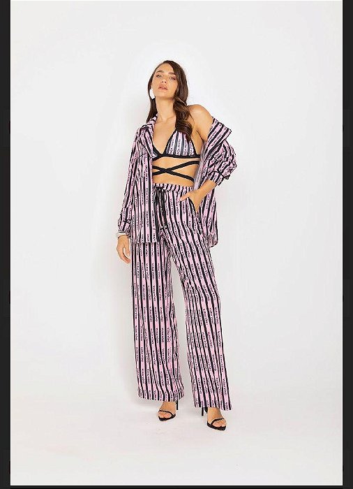 Onça Preta - Calça LogoMania Listras Branco c/ Preto