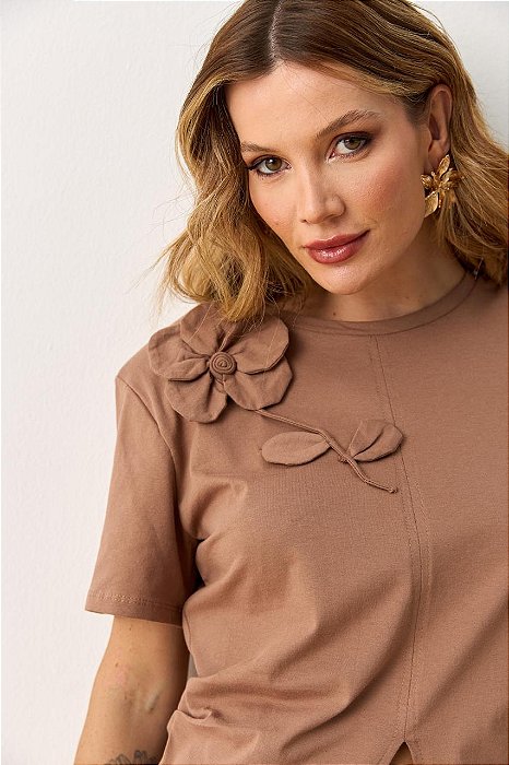 Flor Linda - Blusa de Malha Flor Chocolate