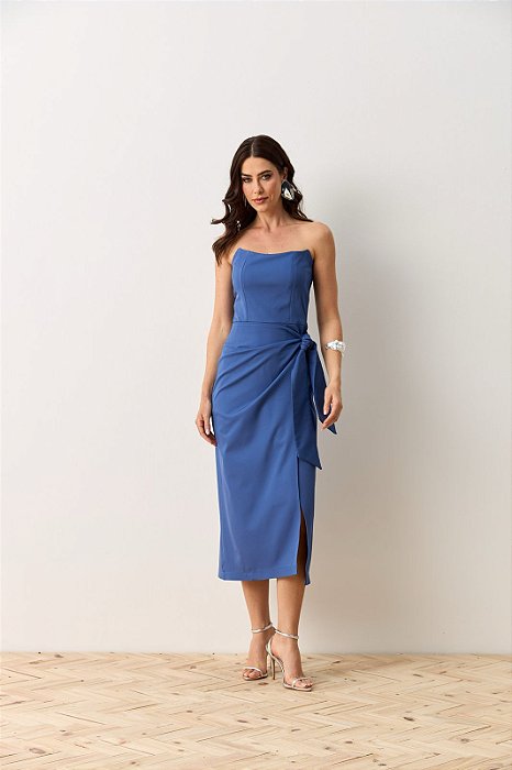 Flor Linda - Vestido Midi Diana Azul Marinho