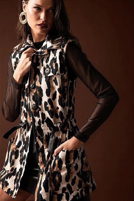 Lily Belle - Conjunto  Parka + Saia  Leopardo Couro
