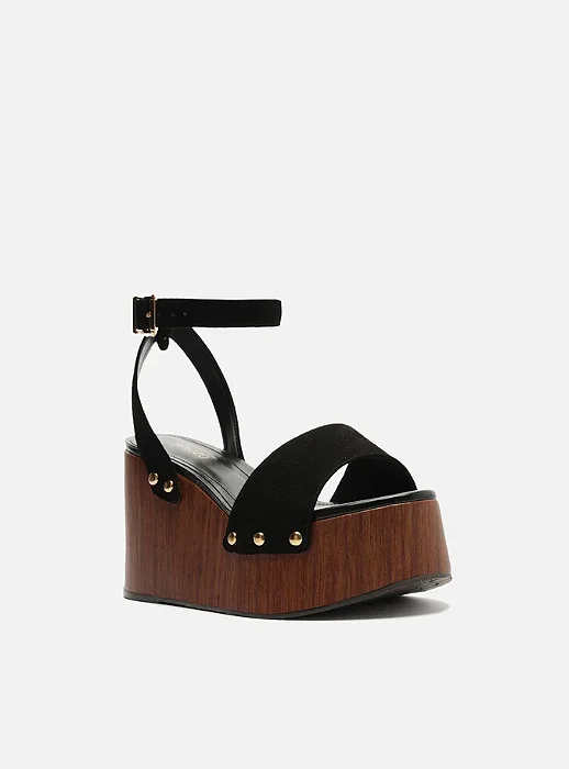 Arezzo - Sandália Preta Acamurçada Plataforma