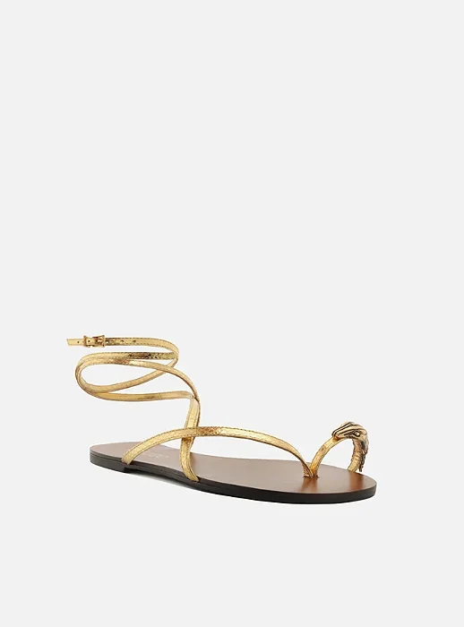 Arezzo - Rasteira Dourada Couro Dedeira Metal Snake