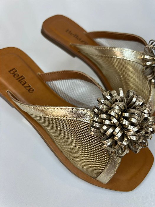 Fenômena - Rasteira Dourada Flor