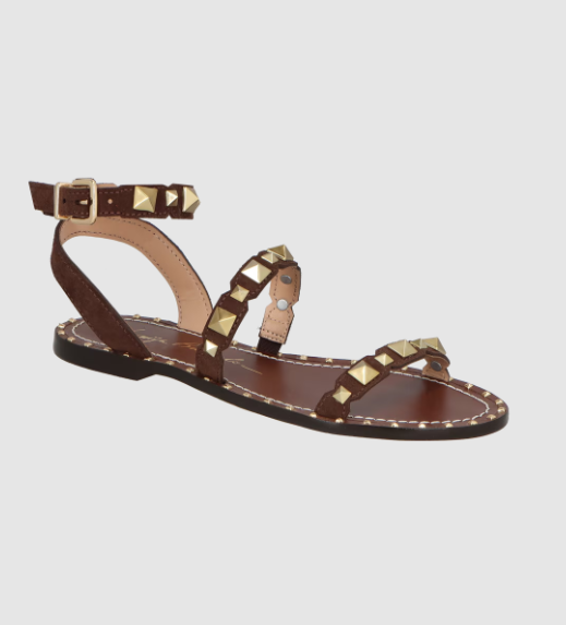 Luiza Barcelos - Sandália Rasteira Marrom Rebites