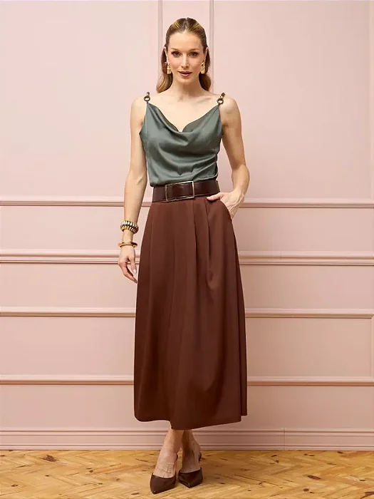 Flor Linda - Saia Midi Evasê Poliana