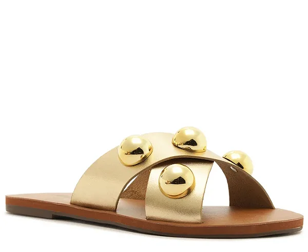 AnaCapri - Rasteira Tiras Cruzadas Adorno Dourada