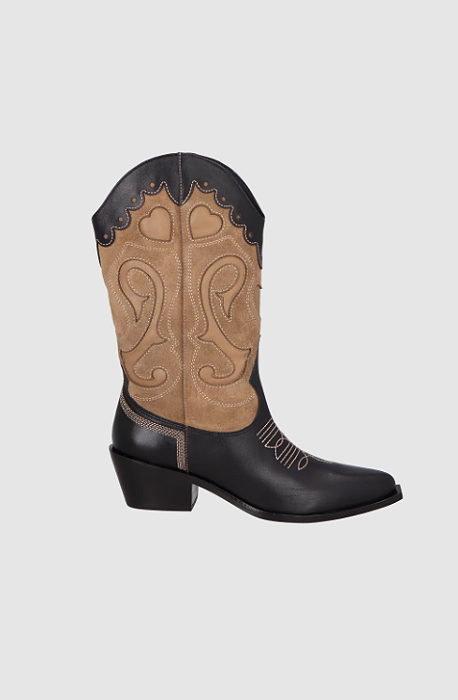 Luiza Barcelos - Bota Cowboy Camurça Bege Fendi