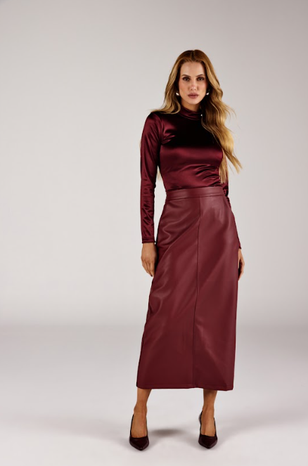 Onça Preta - Saia Midi Courino