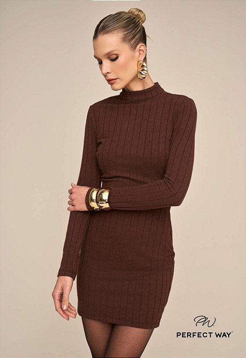 Perfect Way - Vestido Curto Feminino Café