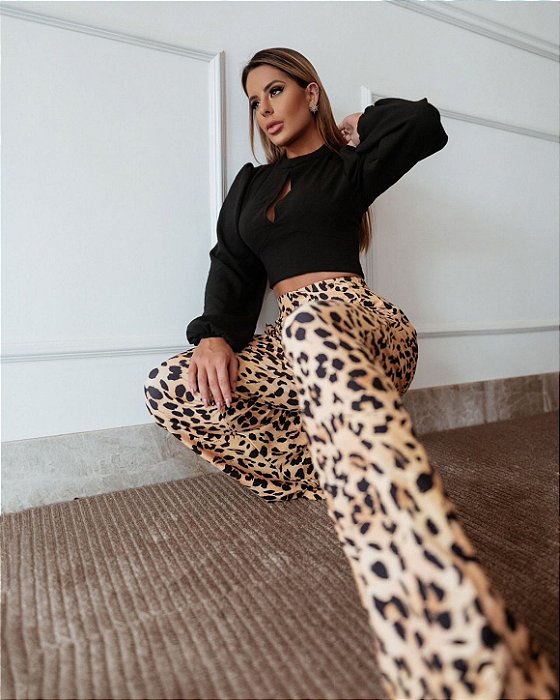 Lança Perfume - Calça Cintura Alta Wide Leg Estampada