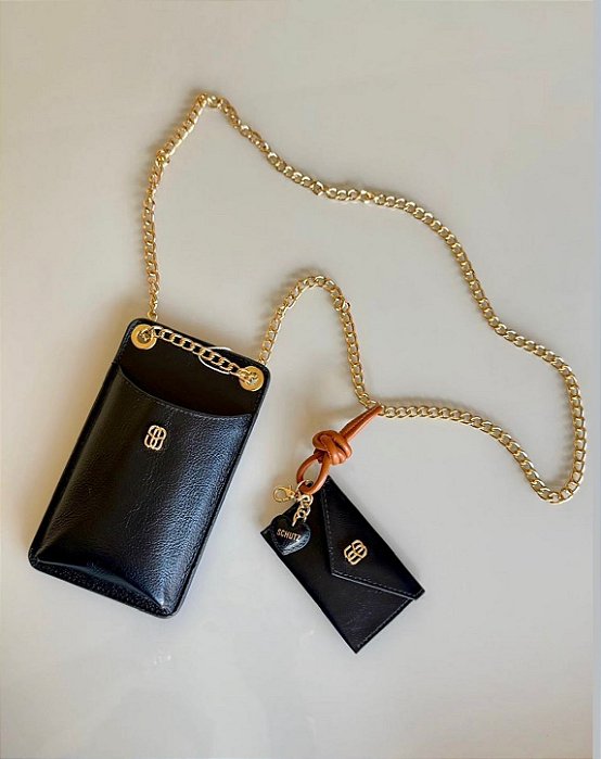 Schutz - Porta Celular Preto Couro