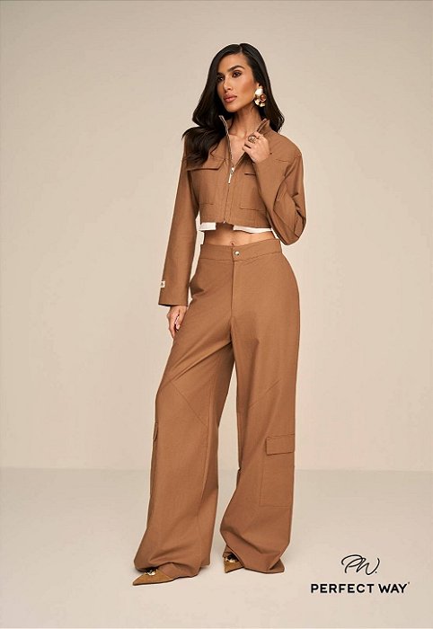 Perfect Way - Calça Wide leg caramelo
