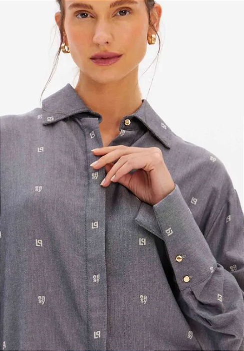 Lança Perfume - Camisa Manga Longa Acetinado Estampado Branca