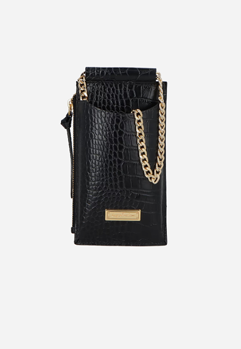 Luiza Barcelos - Bolsa Porta Celular Em Couro Croco Prreto