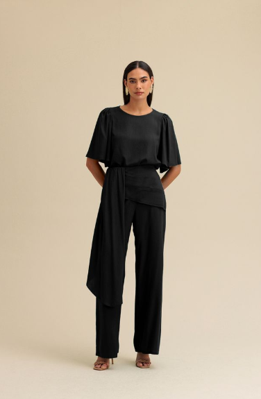 Charry - Calça Pantalona C/ Sobreposição