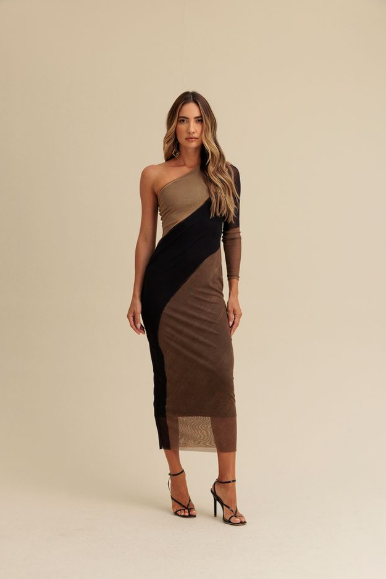 Charry - Vestido Super Midi Estampado Frente Única