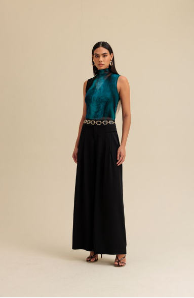 Charry - Blusa Tule Gola Alta Estampada
