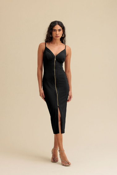Charry - Vestido Midi C/ Zíper Frontal