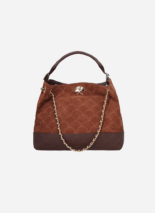Luiza Barcelos - Bolsa Hobo Grande Em Couro Marrom E Camurça