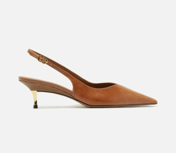 Arezzo - Scarpin Marrom Couro Salto Fino Fivela Slingback