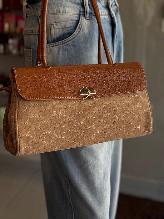 Luiza Barcelos - Bolsa Média Em Camurça Fendi Viena Caramelo