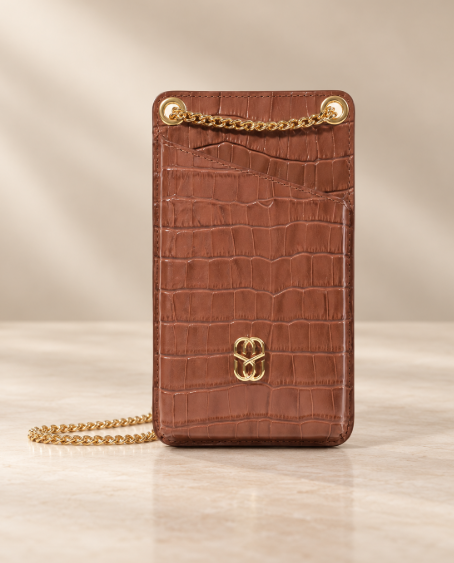 Schutz - Bolsa Porta Celular Croco Caramelo