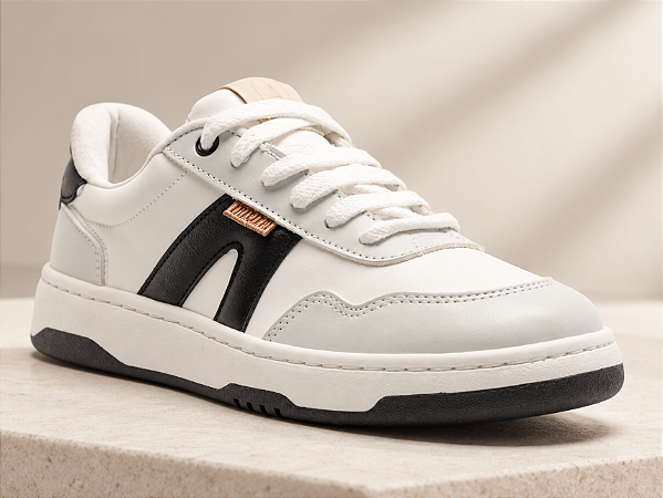 AnaCapri - Tênis Faixa Lateral Branco e Preto