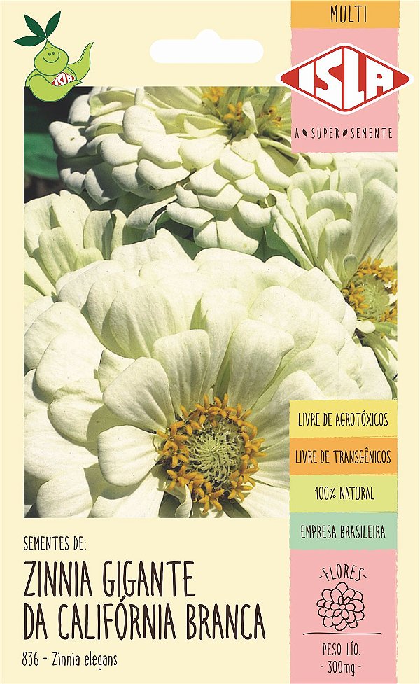 Sementes Zinnia Dahliaflora Branca  Da California - Isla