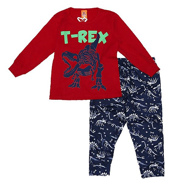 Pijama Infantil Longo, T-Rex Brilha No Escuro - Criemania Star Modas