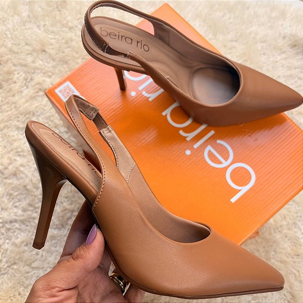 Scarpin Slingback Beira Rio Feminino Salto Alto Fino Preto Nude Elegante Confortável