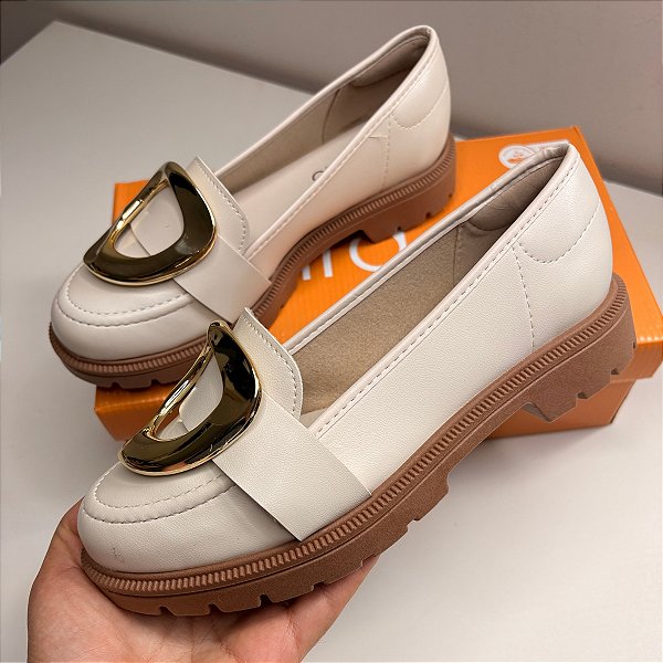 Mocassim Beira Rio Feminino Tratorado Fivela Dourada