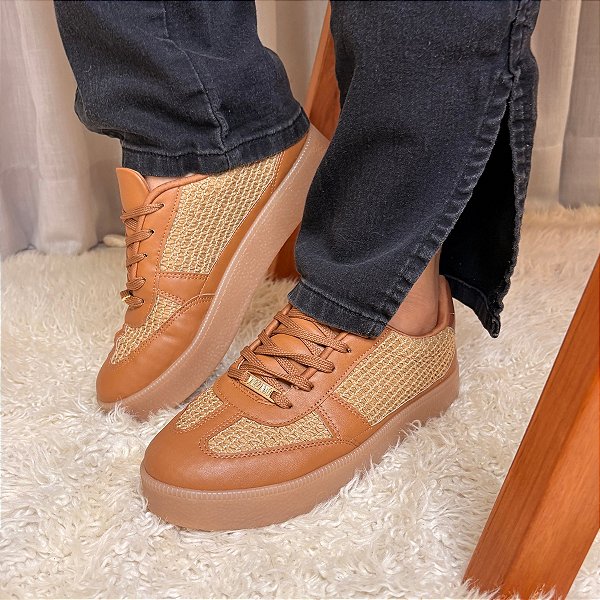 Tênis Feminino Plataforma Caramelo Solado Alto