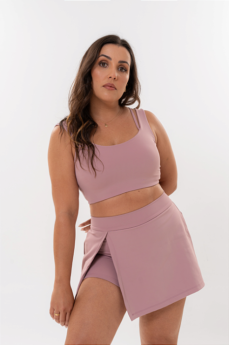 Saia Short Slit Mauve - Saia Short Fitness Com Fenda