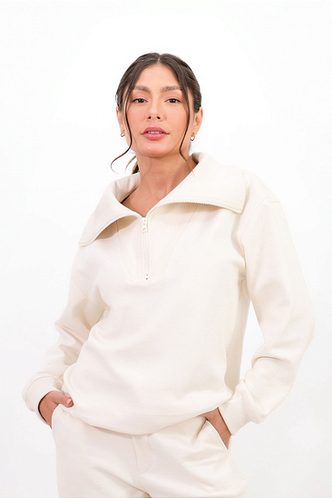 Blusa Moletom Rib Slow Chantily - Meio Ziper