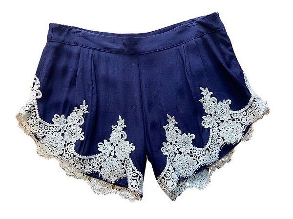 Shorts Azul Marinho Com Renda