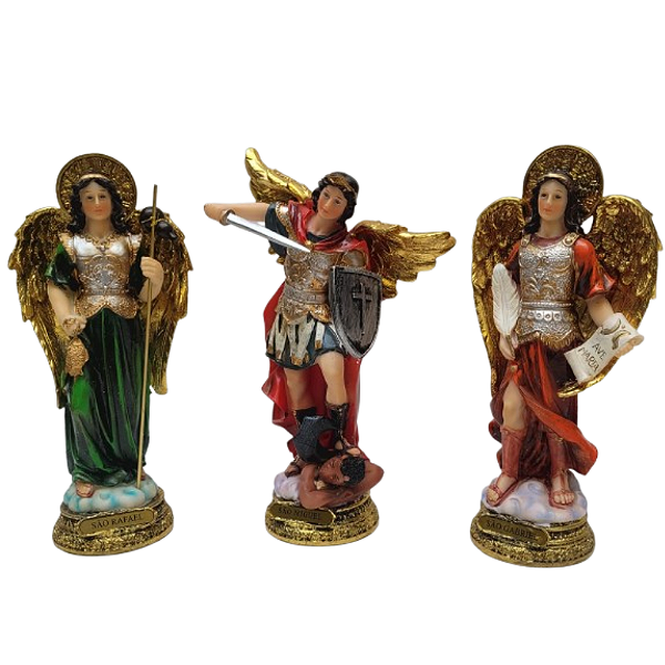 Arcanjos Miguel, Gabriel e Rafael 25cm em Resina Importada