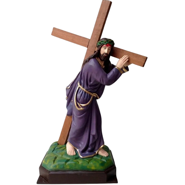 Senhor dos Passos 67cm em Gesso com Cruz de Madeira