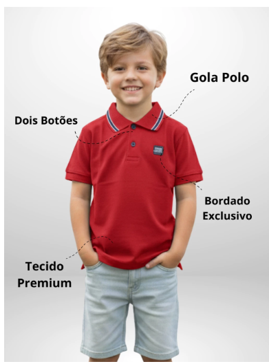 Camisa Gola polo Infantil 2 ao 14 anos - Vermelha