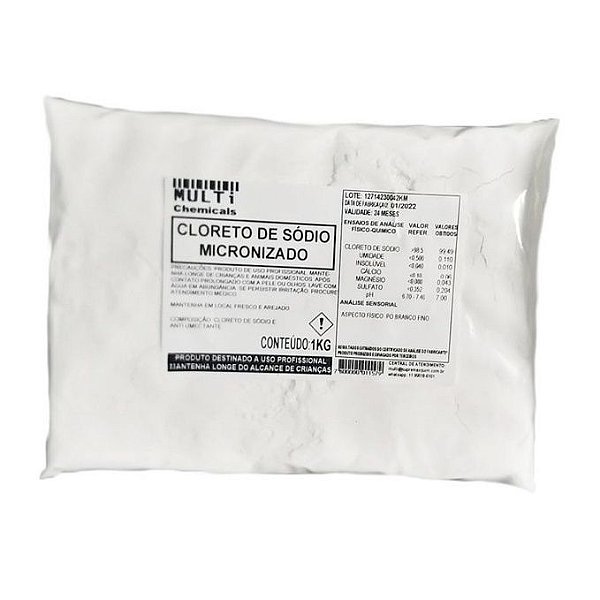 Cloreto de sódio micronizado - 1kg - sal puro ultra fino sem iodo para formulações.