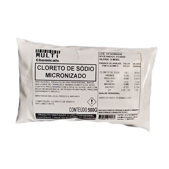 Cloreto de sódio micronizado - 500G - sal ultra fino puro sem iodo pra formulações.