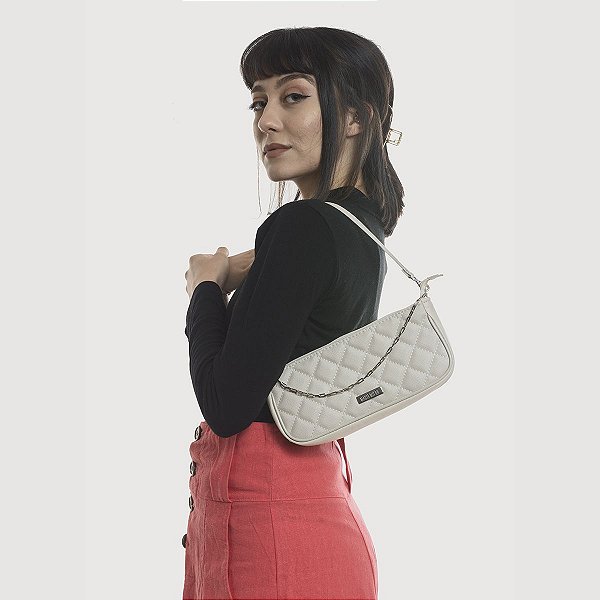 Bolsa Maria Milão Baguete Matelassê Off-White