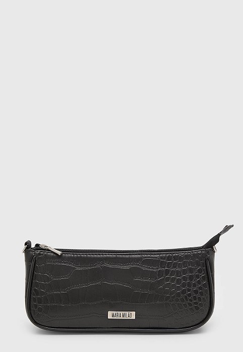 Bolsa Maria Milão Baguete Croco Preta