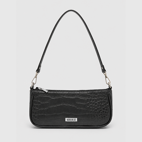 Bolsa Maria Milão Baguete Croco Preta