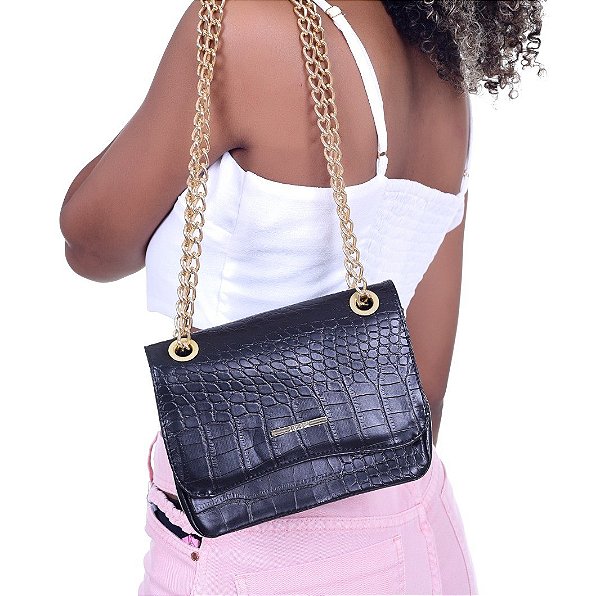 BOLSA PEQUENA CROCO PRETA