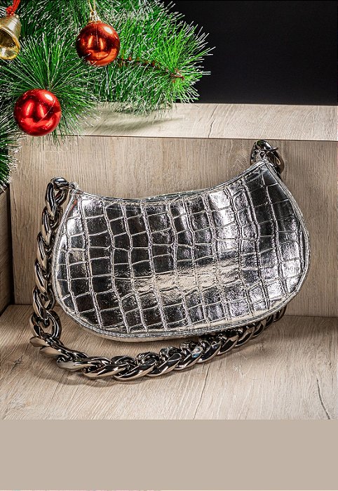 BOLSA MINI BAG CORRENTE CROCO PRATA