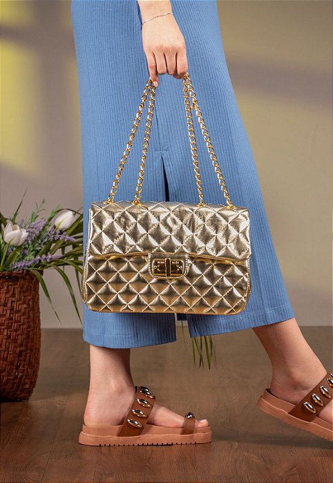 BOLSA MATELASSÊ DOURADA
