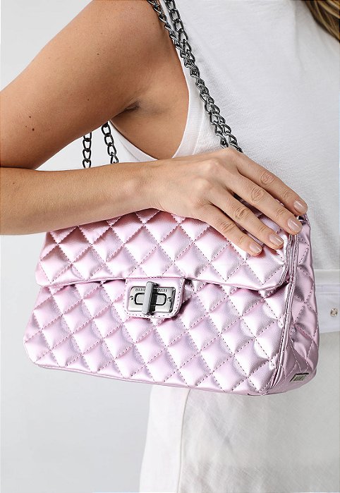 BOLSA MATELASSÊ ROSA METALIZADO