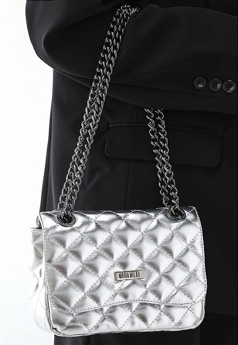 Bolsa Maria Milão Pequena Matelassê Metalizada Prata