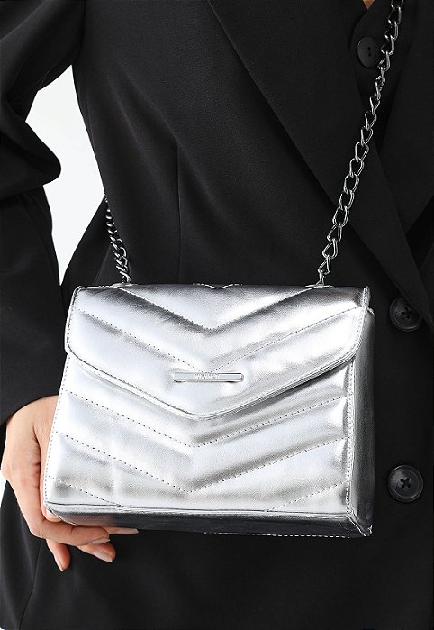 Bolsa Maria Milão Matelassê Pequena Prata Metalizada