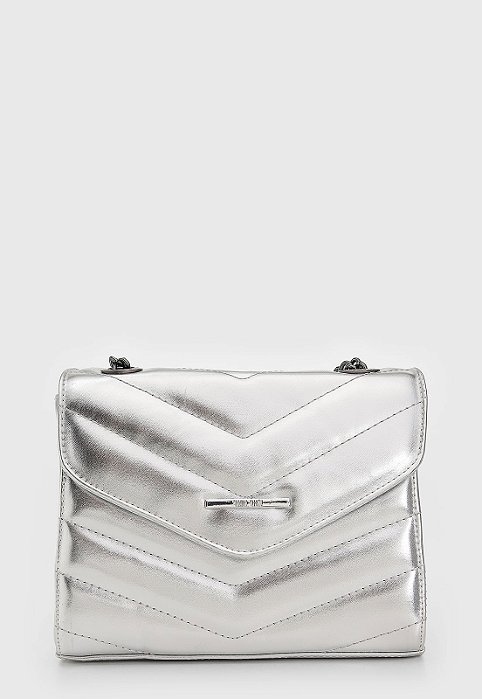 Bolsa Maria Milão Matelassê Pequena Prata Metalizada